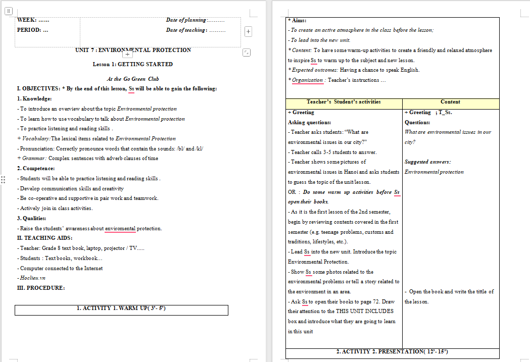 PowerPoint Tiếng Anh 8 Unit 7: Getting Started