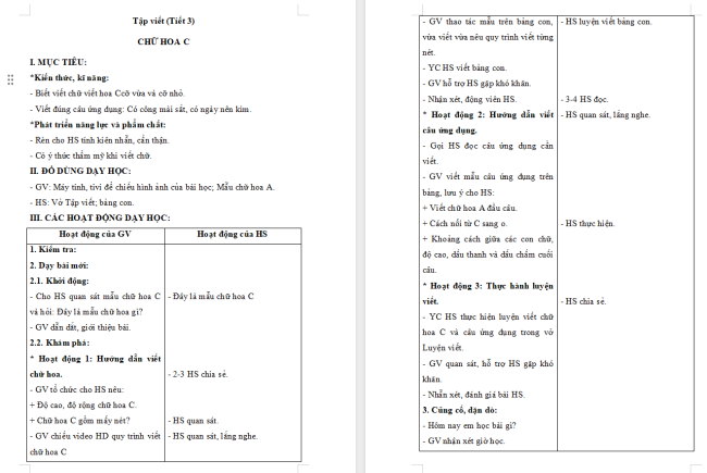 Giáo án Tiếng Việt 2 Bài 7: Chữ hoa C