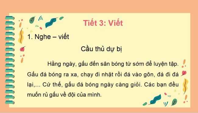 PowerPoint Tiếng Việt 2 Bài 8: Viết Cầu thủ dự bị