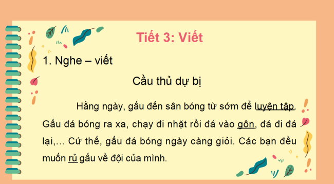 PowerPoint Tiếng Việt 2 Bài 8: Viết Cầu thủ dự bị