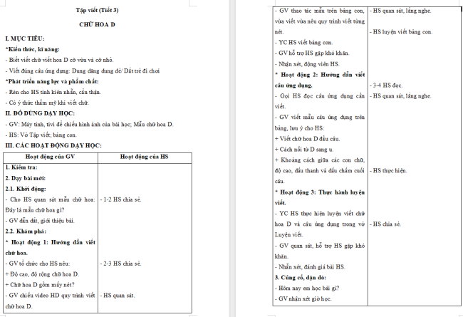 Giáo án Tiếng Việt 2 Bài 9: Chữ hoa D