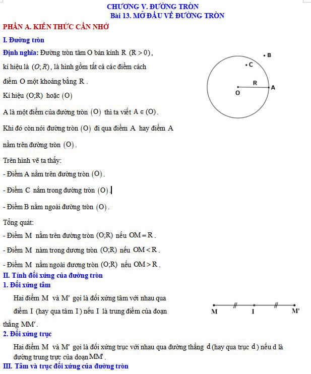Các dạng bài tập về mở đầu về đường tròn Toán 9