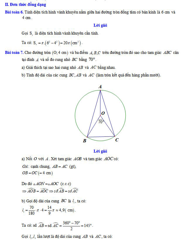 Độ dài của cung tròn. Diện tích hình quạt tròn và hình vành khuyên 