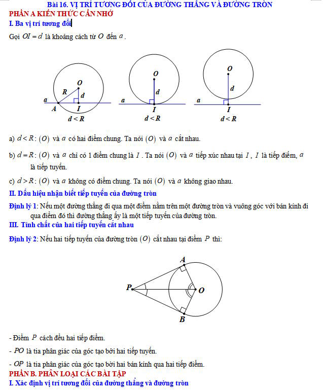 Vi trí tương đối của đường thẳng và đường tròn 