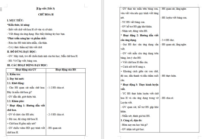 Giáo án Tiếng Việt 2 Bài 17: Chữ hoa H