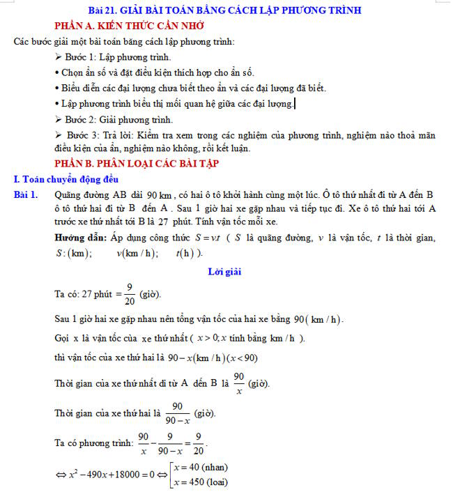 Giải bài toán bằng cách lập phương trình