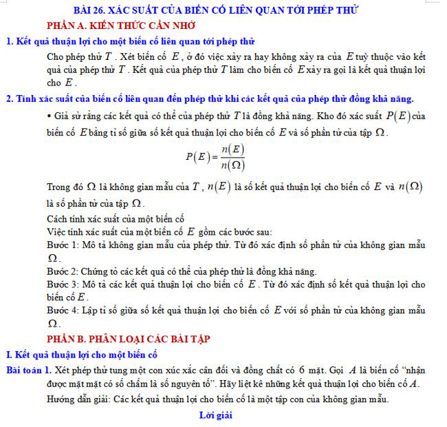 Xác suất của biến cố liên quan tới phép thử