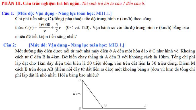 Đề thi giữa kì 1 lớp 12 môn Toán