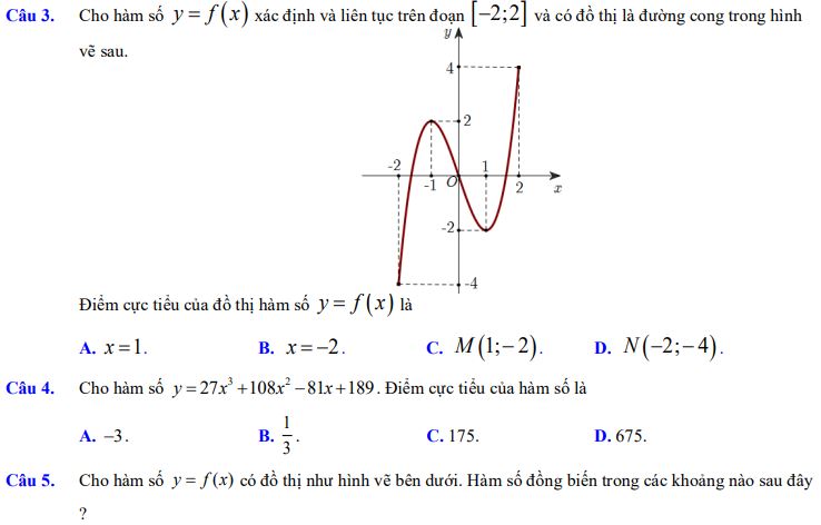 Đề thi giữa kì 1 lớp 12 môn Toán
