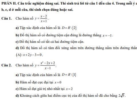 Đề thi giữa kì 1 lớp 12 môn Toán
