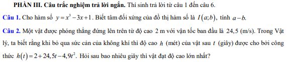 Đề thi giữa kì 1 lớp 12 môn Toán
