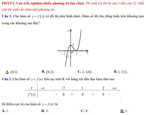 Đề thi giữa kì 1 lớp 12 môn Toán
