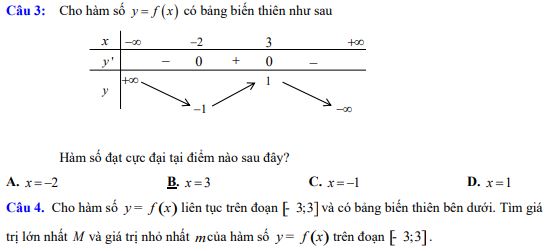 Đề thi giữa kì 1 lớp 12 môn Toán