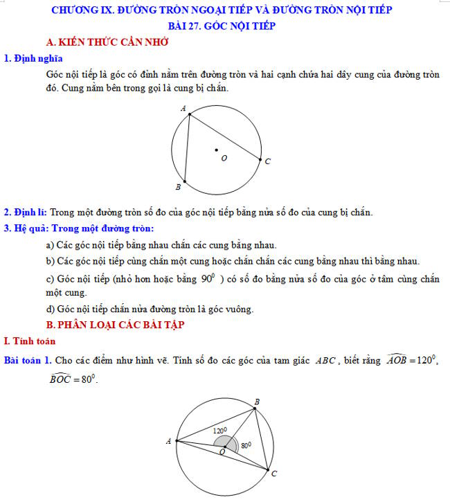 Các dạng bài tập về Góc nội tiếp
