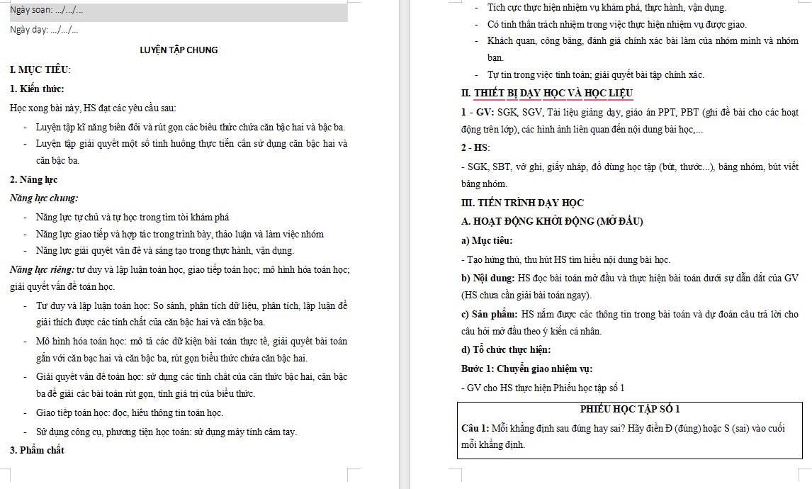 Giáo án Toán 9 KNTT Bài Luyện tập chung Chương 3