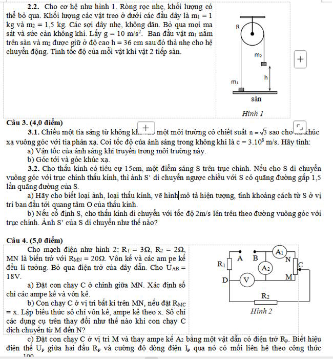Đề thi học sinh giỏi KHTN - PHÂN MÔN VẬT LÍ