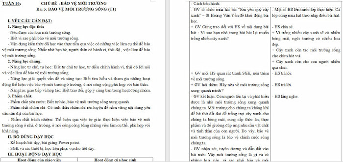 Giáo án Đạo đức 5 Bảo vệ môi trường sống