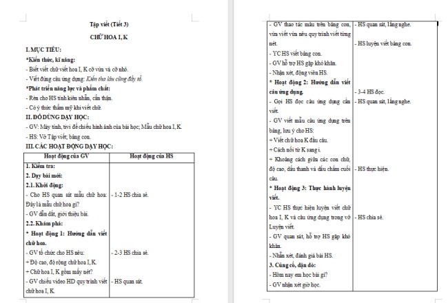Giáo án Tiếng Việt 2 Bài 19: Chữ hoa I, K