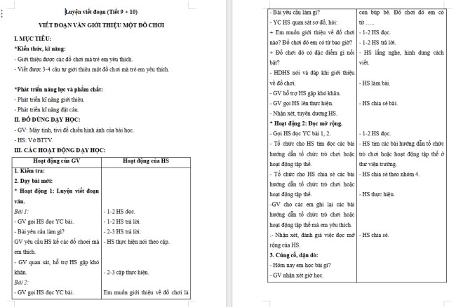 Giáo án Tiếng Việt 2 Bài 22: Viết đoạn văn giới thiệu một đồ chơi. Đọc mở rộng