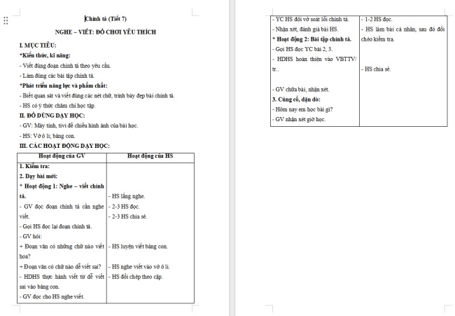 Giáo án Tiếng Việt 2 Bài 22: Nghe - viết Đồ chơi yêu thích