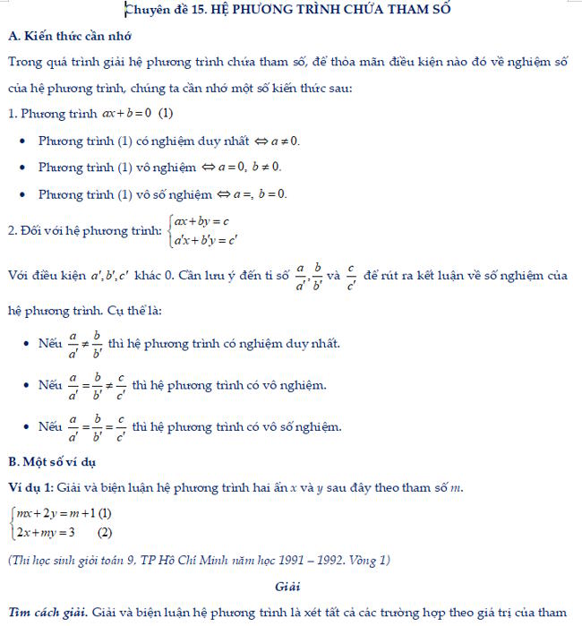 Hệ phương trình chứa tham số