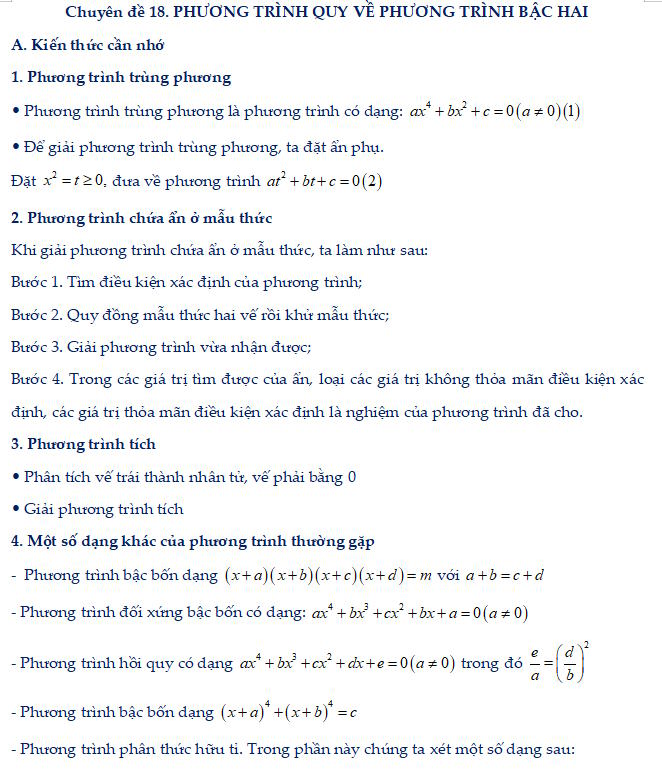 Phương trình quy về phương trình bậc hai