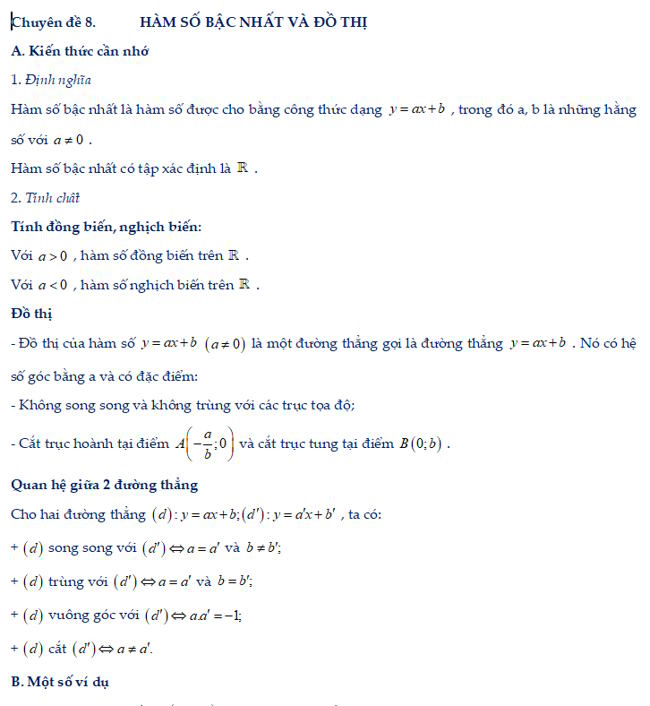 Hàm số bậc nhất và đồ thị