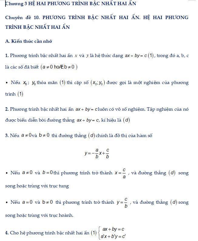 Phương trình bậc nhất hai ẩn, hệ hai phương trình bậc nhất hai ẩn
