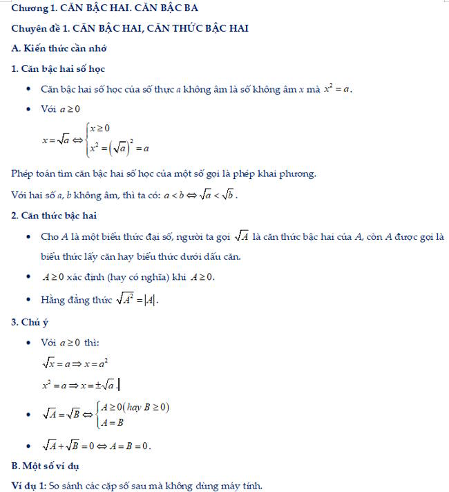 Căn bậc hai, căn thức bậc 