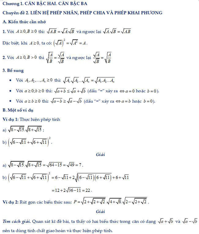 Liên hệ phép nhân, phép chia và phép khai phương