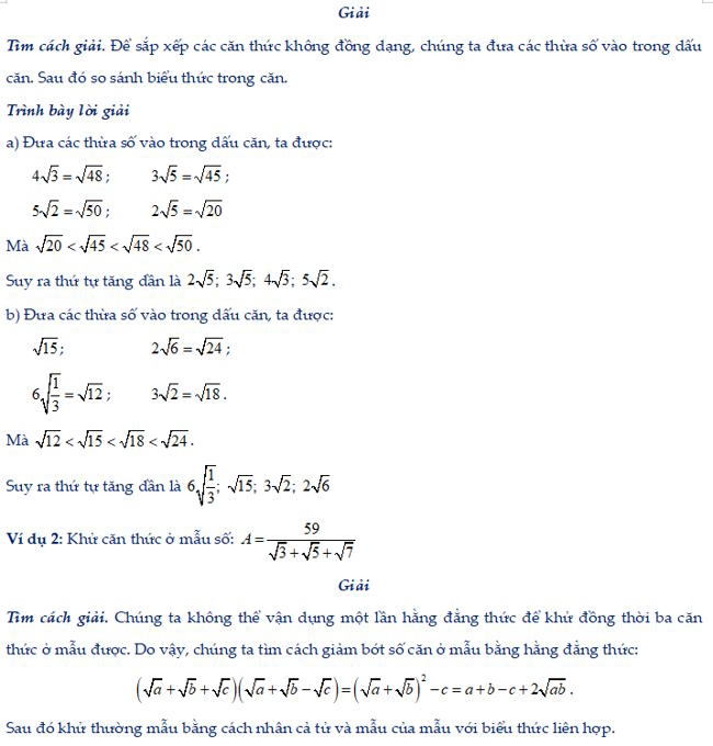 Biến đổi đơn giản biểu thức chứa căn thức bậc hai