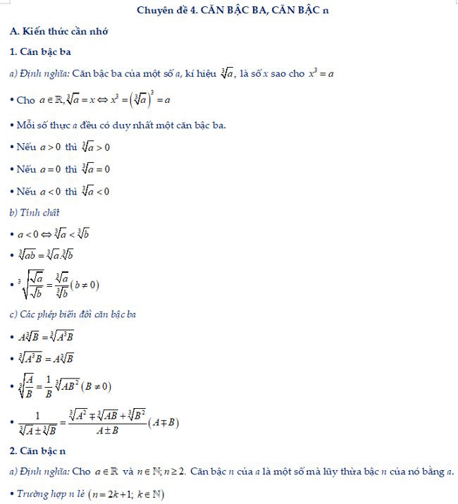 Căn bậc ba, căn bậc n