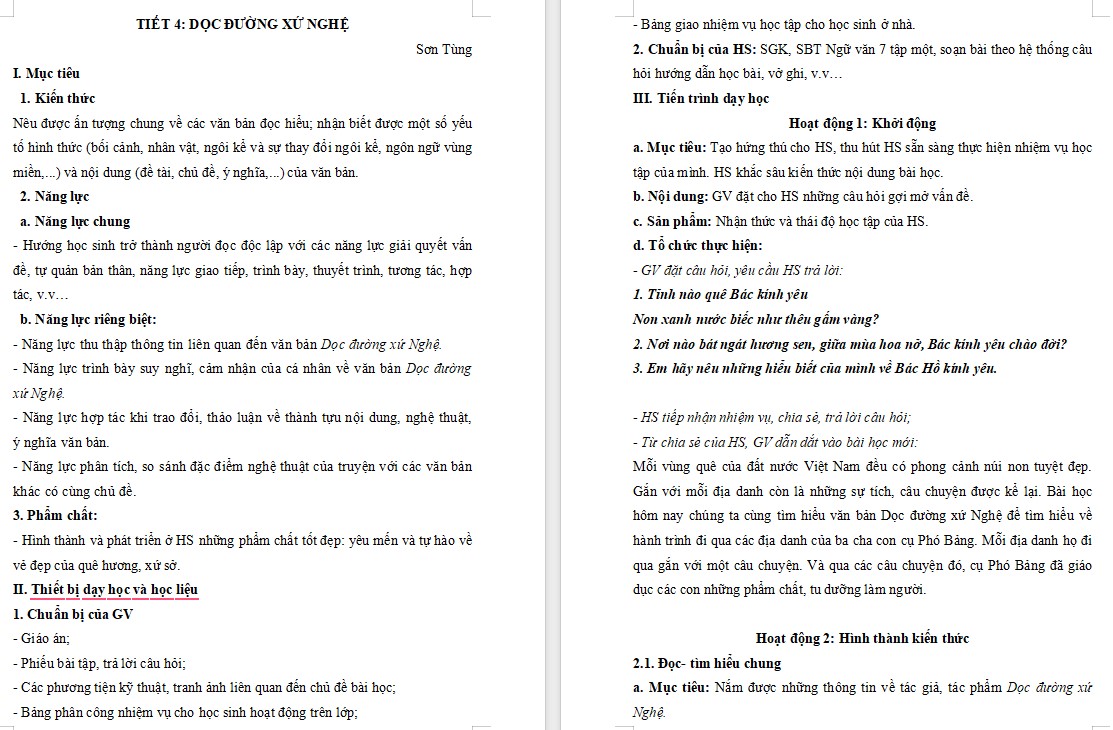 KHBD Ngữ văn 7 Bài Dọc đường xứ Nghệ Cánh Diều