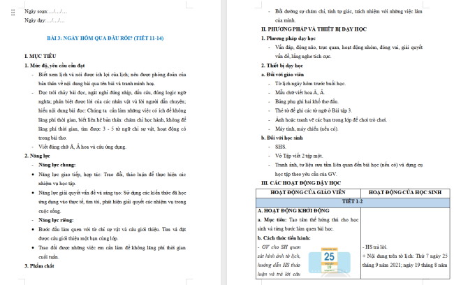 Giáo án Tiếng Việt 2 Bài 3: Đọc Ngày hôm qua đâu rồi?