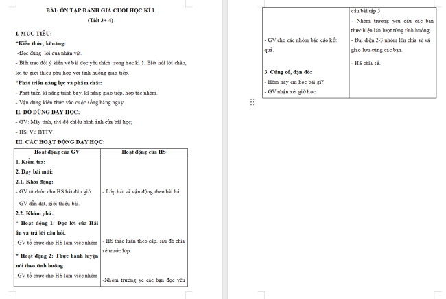 Giáo án Tiếng Việt 2 Ôn tập cuối học kì I (Tiết 3, 4)