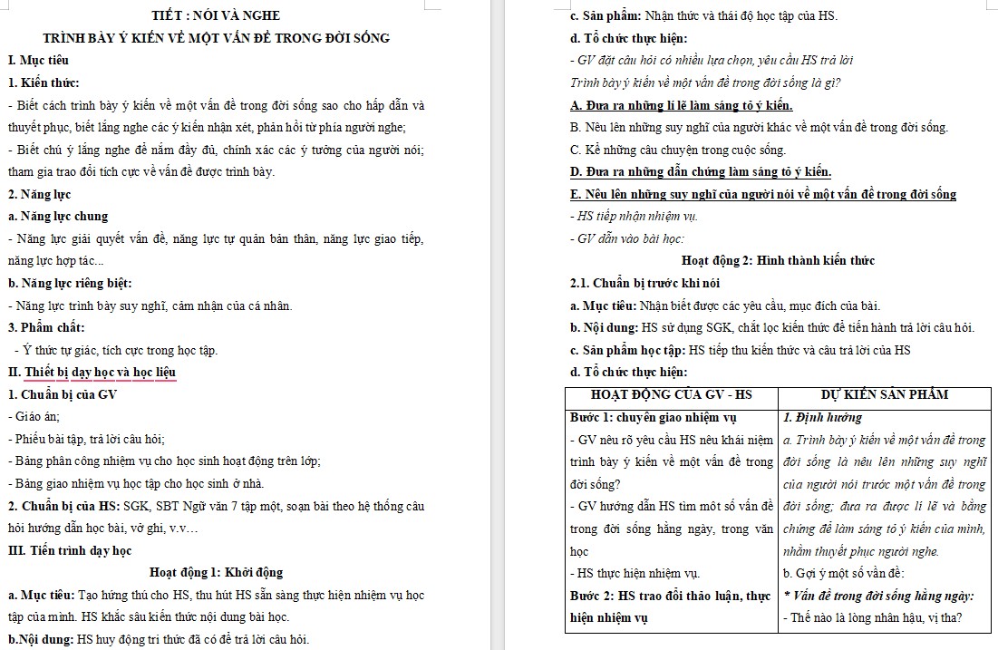 KHBD Ngữ văn 7 Bài Trình bày ý kiến về một vấn đề trong đời sống Cánh Diều