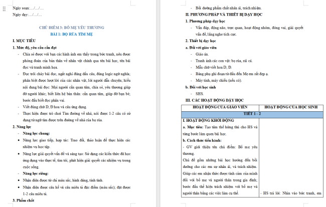 Giáo án Tiếng Việt 2 Bài 1: Đọc Bọ rùa tìm mẹ