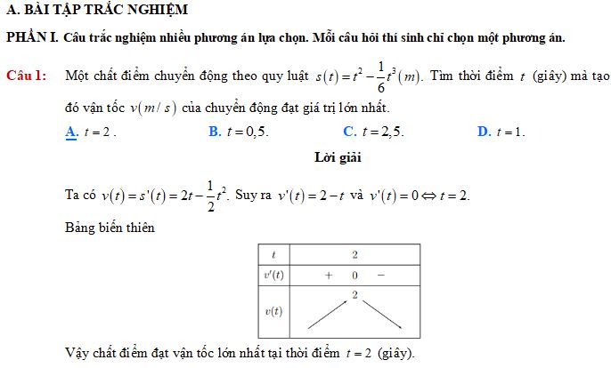 Ứng dụng đạo hàm để giải quyết một số vấn đề liên quan đến thực tiễn