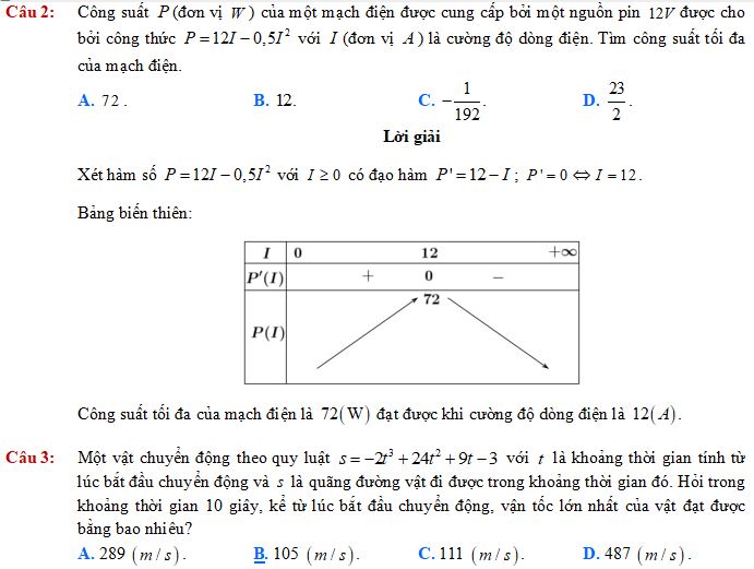 Ứng dụng đạo hàm để giải quyết một số vấn đề liên quan đến thực tiễn
