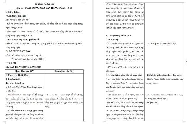 Giáo án Tự nhiên và xã hội 2 Bài 11: Hoạt động mua bán hàng hóa