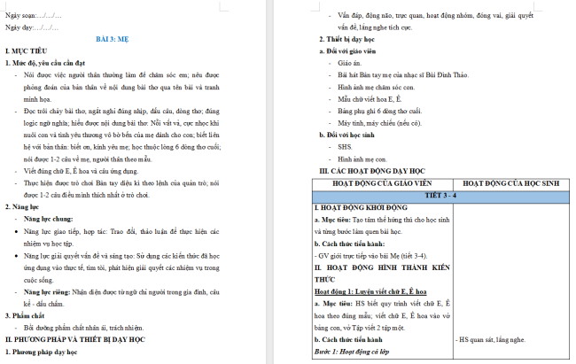 Giáo án Tiếng Việt 2 Bài 3: Viết chữ hoa E, Ê
