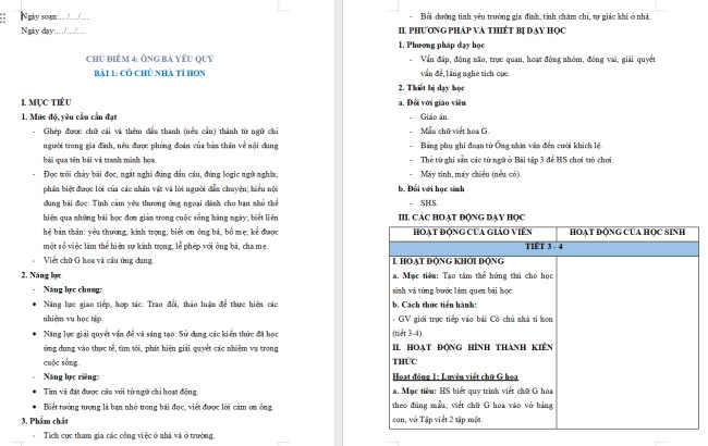 Giáo án Tiếng Việt 2 Bài 1: Viết chữ hoa G