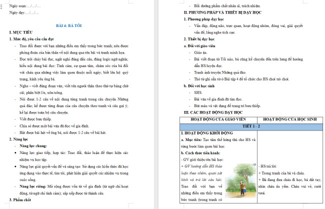 Giáo án Tiếng Việt 2 Bài 3: Đọc Bà nội, bà ngoại