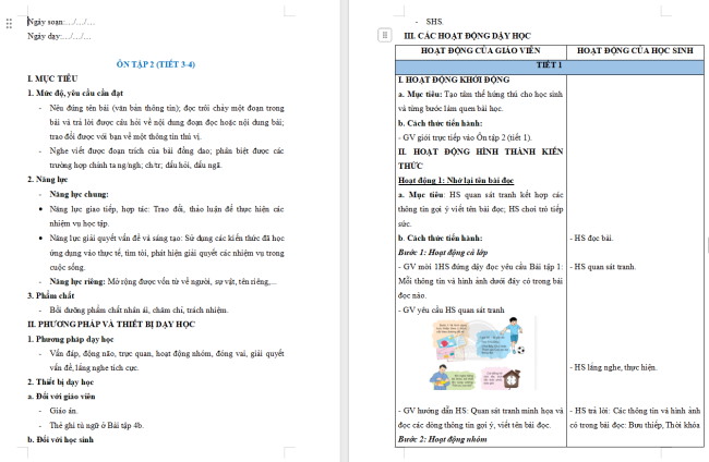 Giáo án Tiếng Việt 2 Ôn tập giữa học kì I - Ôn tập 2