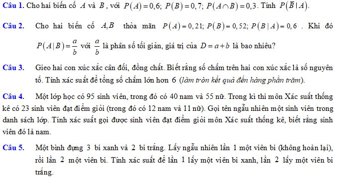Trả lời ngắn phần Xác suất có điều kiện