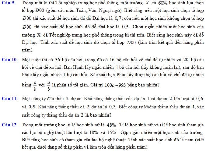 Trả lời ngắn phần Xác suất có điều kiện