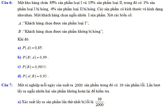 Trắc nghiệm đúng sai Chương Xác suất có điều kiện