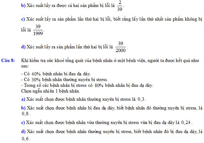 Trắc nghiệm đúng sai Chương Xác suất có điều kiện
