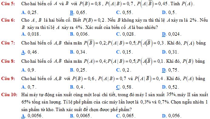 Dạng toán về Công thức xác suất toàn phần - công thức Bayes