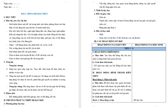 Giáo án Tiếng Việt 2 Bài 2: Giới thiệu đồ vật quen thuộc